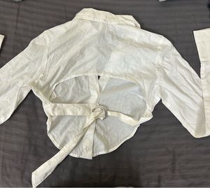 H&amp;M White Crop Backless Top Shirt