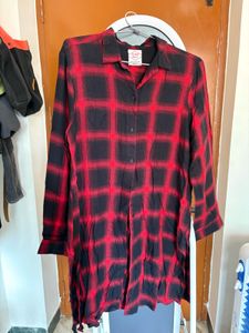 Red & Black Plaid Shirt Dress