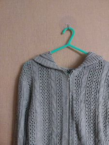 Grey Knit Zip-Up Hoodie