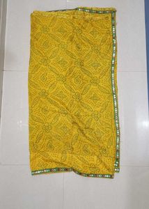 Yellow Bandhani print Saree