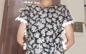 Paisley Print Top with Lace Trim