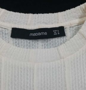 Madame Round Neck Off White Textured Top