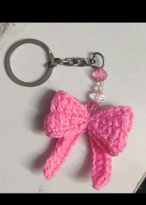 Crochet Keychain Bow Pink