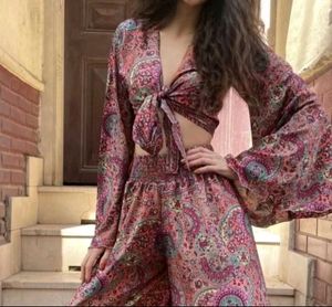 Bohemian Style Wrap Top With Plazzo Set