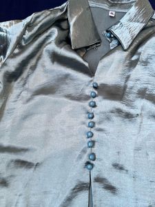 Silky Blue Button-Down Top