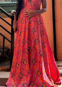 Pink Printed Anarkali Dress