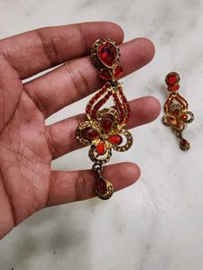 Red &amp; Gold Dangle Earrings