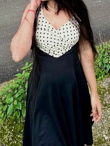 KOREAN BLACK & WHITE POLKA DOT DRESS