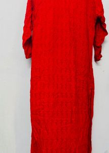 Red Kurti with Embroidered Design