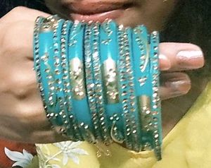 Teal &amp; Gold Embellished Bangles