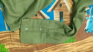 Olive Striped Button-Down Fitted Shirt By HER
