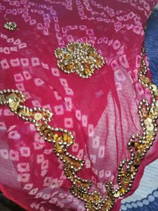 Pink Bandhej saree new