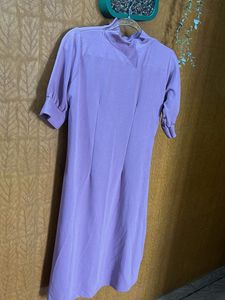 Lavender Mock Neck Puff Sleeve Dress