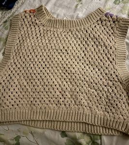 Multi Coloured Korean Crochet Crop Vest Or Top