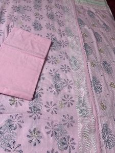 Pink Printed Unstitched Kurta Set &amp; Dupatta