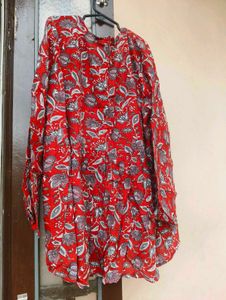Red Floral Print Tunic Top