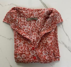 Rust - Floral Print Shirt Dress Size - 34-36