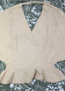 Zara Sweater V-neck Puffed Sleeve Top