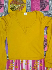 Mustard Ribbed Long Sleeve Top