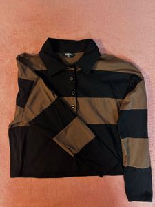 Striped Long Sleeve Polo Top