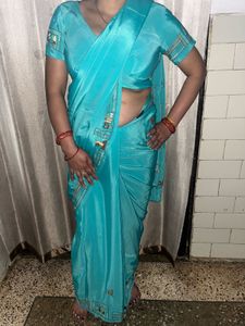 Elegant crepe Blue Saree with blouse
