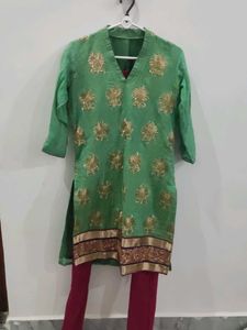 Embroidered Green &amp; Pink Salwar Kameez
