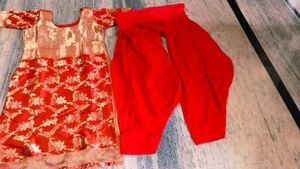 Red &amp; Gold Banarasi Suit 2time Use Good Condition