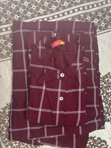 Maroon Checkered Kurta Set