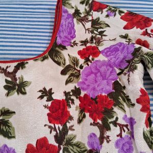 Floral Red - Off White Churidar Top