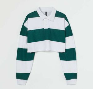 Green And White Stripped Cropped Rugby Shirt