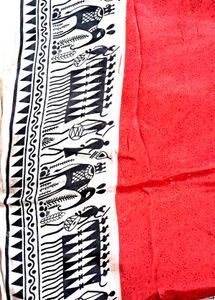 Red &amp; Black Tribal Print Saree