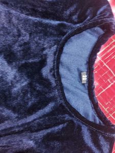 Navy Blue Velvet Full Sleeves Top