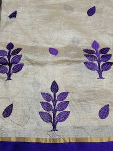 Elegant Beige &amp; Purple Embroidered Saree