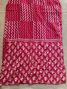 Red Printed Straight Kurta