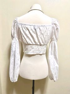 Eyelet Tie-Front Crop Top
