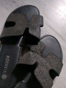Vishudh Black Glitter Slides - Size 36