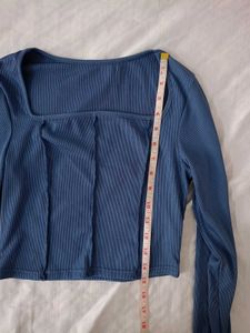Blue Long Sleeve Crop Top
