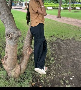 Brown Top &amp; Black Cargo Pants