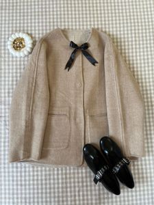 Cute Bow Detail Beige Coat