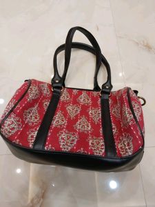 Red Printed Handbag with Sling and small pouch