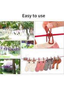 Clothes Hanging 2 Hook Drying Rope 12 Clips Portab