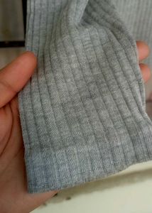 Gray Ribbed Long Sleeve Top