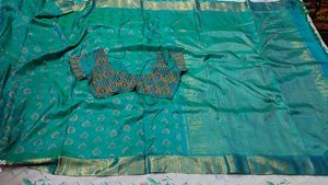 Elegant Teal Saree With Designer Blouse