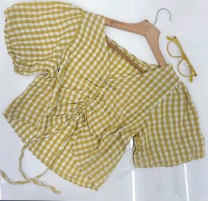 Gingham Drawstring Top