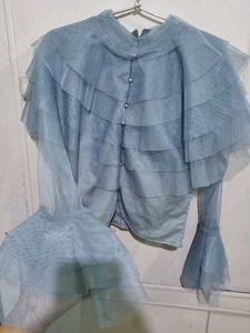 Korean Grey Top With Bell Sleeves