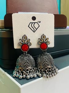 Red Jhumka Earrings