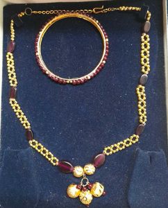 Purple & Gold Beaded Necklace and Bangle Set
