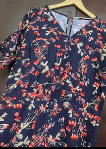 Navy Blue Jumpsuit Red Floral Print For 38 Bust