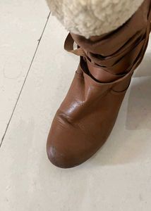 Brown Leather And Fur Heeled Boots