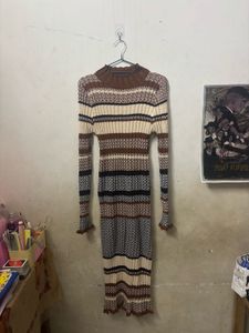 Brown Colour Block Dress